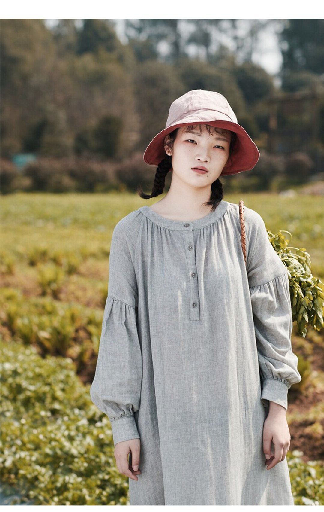 织布云麻麻X连衣裙仙女裙2020小清新长款裙子女圆领棉麻长袖 - 洋装/连衣裙 - 棉 灰色