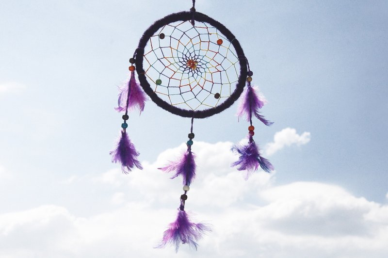 限量一件 Boho手工编织棉麻＋毛线捕梦网吊饰 - 浪漫紫色系 16 cm ( 大 ) dreamcather - 摆饰 - 羊毛 紫色