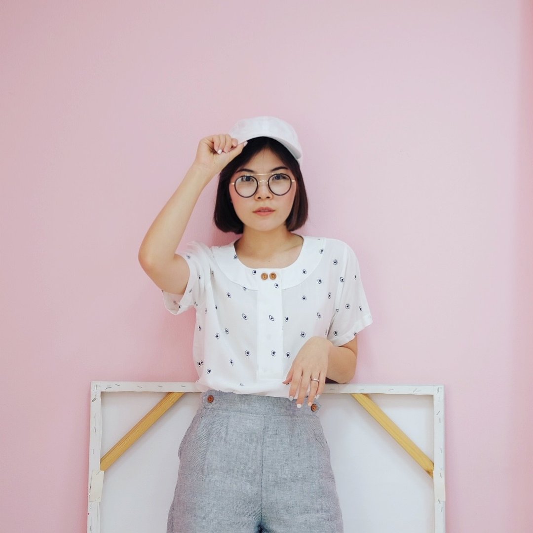 Bonnie Blouse : eyes - 女装衬衫 - 其他材质 白色