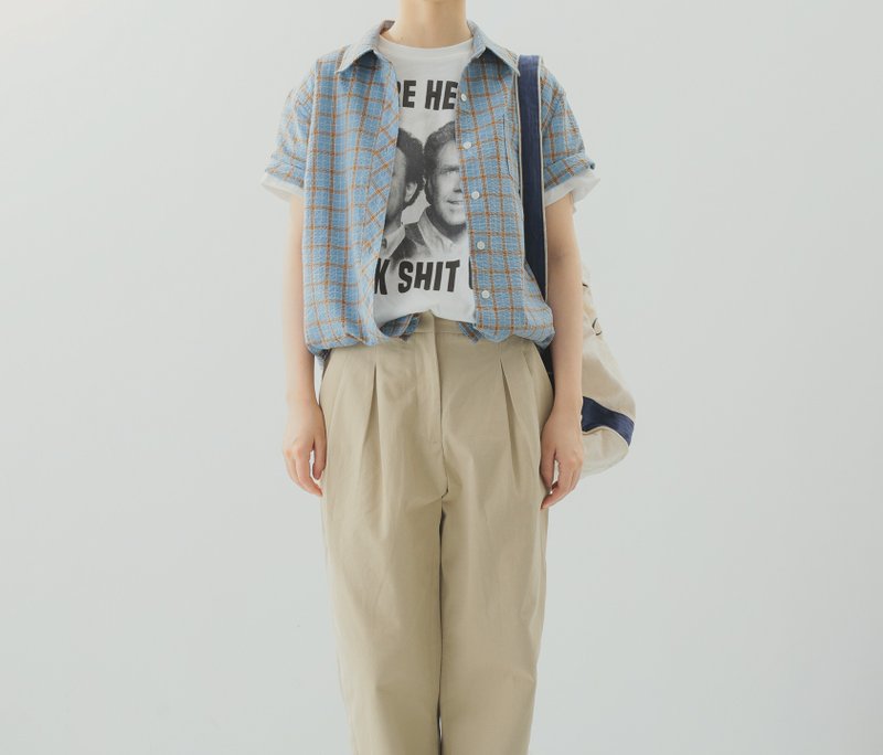 【少年感】美式复古/宽松格纹/棉质衬衫 - 女装衬衫 - 棉．麻 蓝色