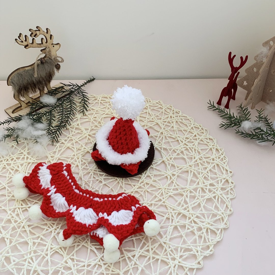 Christmas圣诞限定-圣诞精灵施展魔法中-宠物狗狗猫咪帽子/领巾 - 衣/帽 - 棉 红色