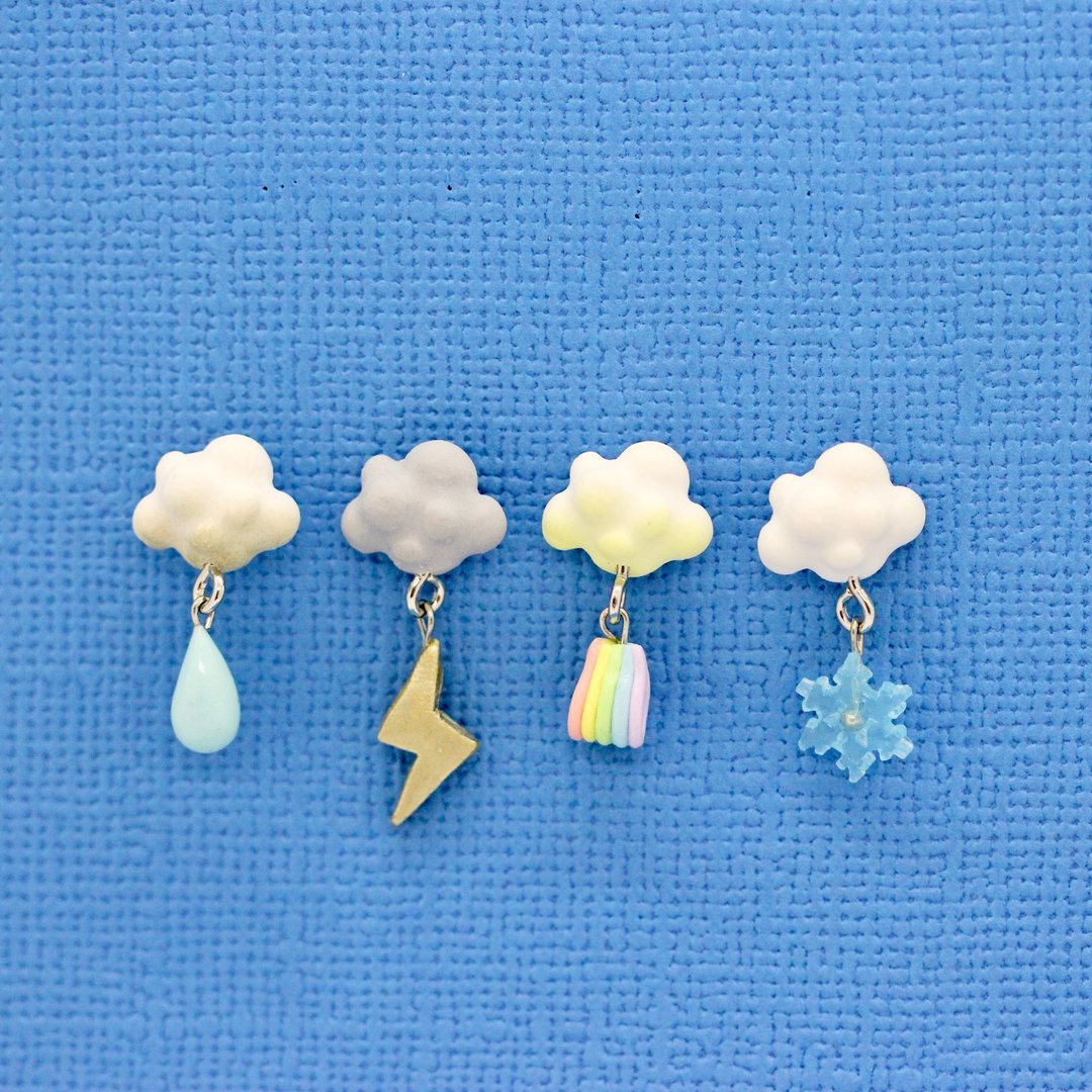 天气多变化耳环-单卖 Miniature Weather Cloud Earring 云朵 - 耳环/耳夹 - 粘土 蓝色