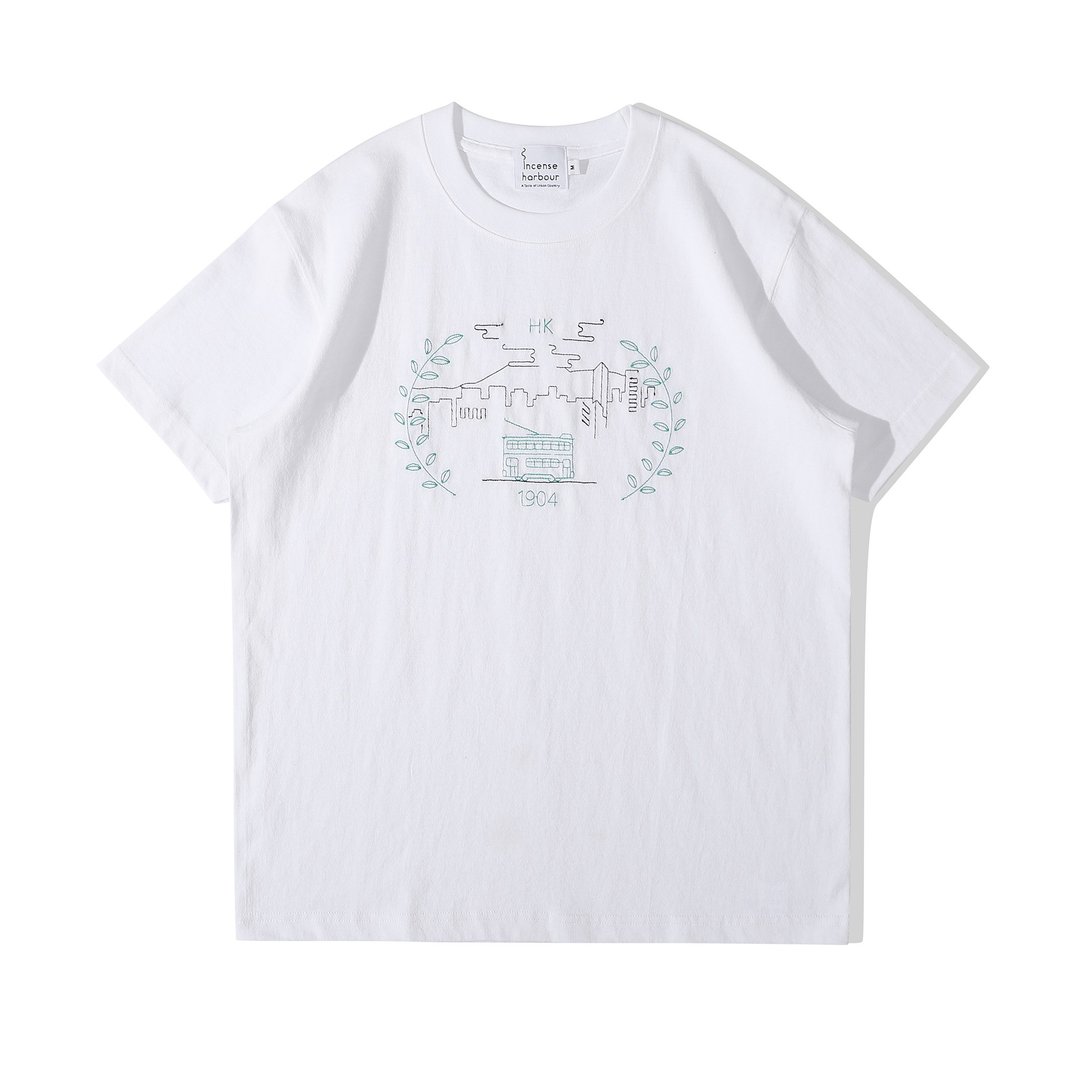 Incense Harbour 美国纯棉 电车图案 无缝白T-shirt T恤 - 中性连帽卫衣/T 恤 - 棉 白色