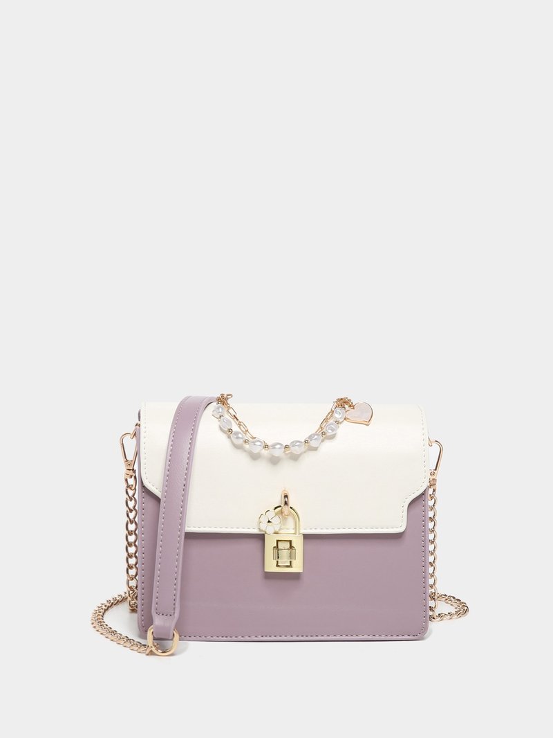 撞色珍珠链条侧背袋 - 侧背包/斜挎包 - 其他材质 紫色
