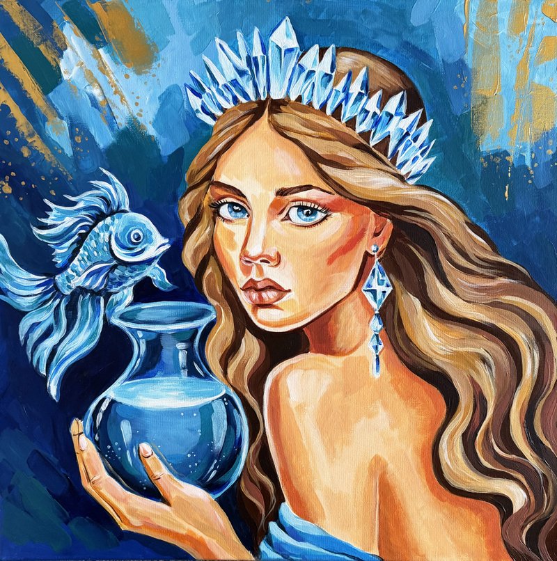 宝瓶座 晶莹意象 肖像 女人艺术 压克力画布 星座 - 墙贴/壁贴 - 其他材质 蓝色
