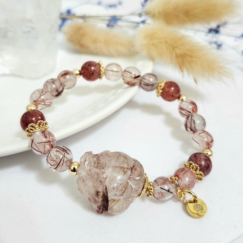 红铜发龙龟设计手链/招贵人、高度聚财之水晶 - 手链/手环 - 水晶 红色