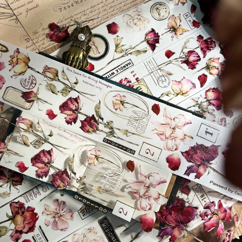 古红 輕复古玫瑰集 PET 和紙膠帶 - 纸胶带 - 其他材质 红色