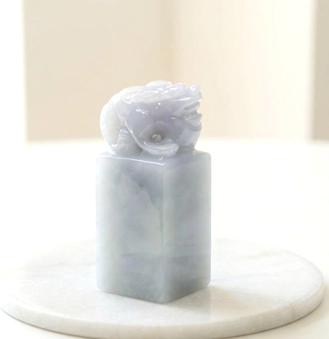 飘花翡翠三脚蟾蜍印章 | 天然缅甸玉A货翡翠 | 送礼 - 印章/印台 - 玉石 多色