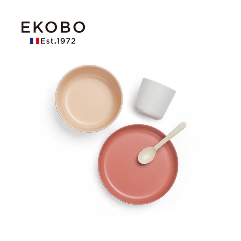【EKOBO】竹纤维儿童餐具四件组-焦糖拿铁(AKI) - 儿童餐具/餐盘 - 竹 