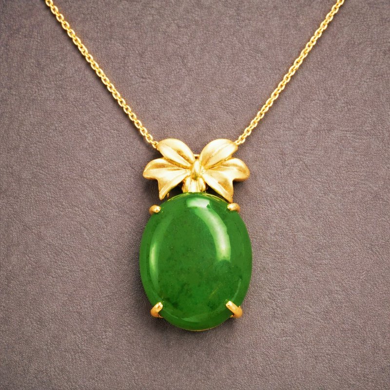 结花 玉 坠子 天然碧玉 10x12mm A 货 925 纯银 项链 礼物 - 项链 - 玉石 绿色