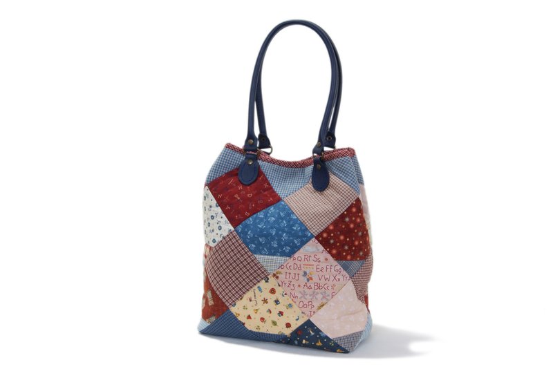 精品手作贴布水桶包 - 手提包/手提袋 - 棉．麻 蓝色