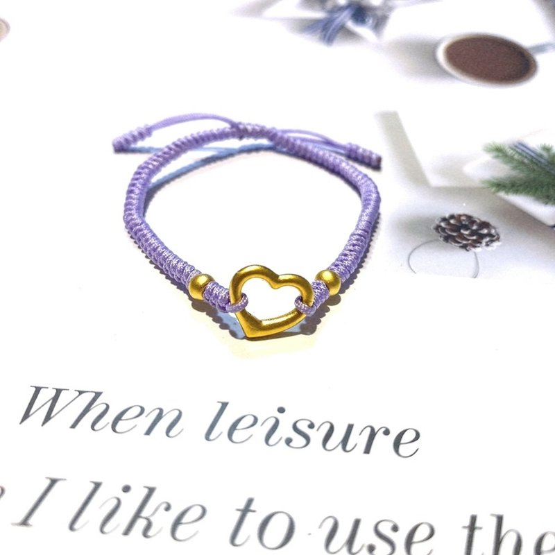 Eli Jewelry纯金 气质薰衣草紫爱心桃心金珠造型浅紫绳黄金手链 - 手链/手环 - 贵金属 紫色