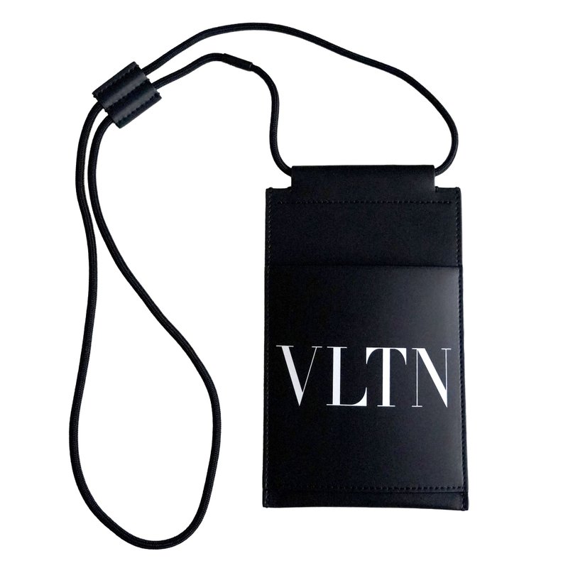 VALENTINO GARAVANI Étui à Téléphone en Cuir Noir avec Lo - 侧背包/斜挎包 - 聚酯纤维 黑色
