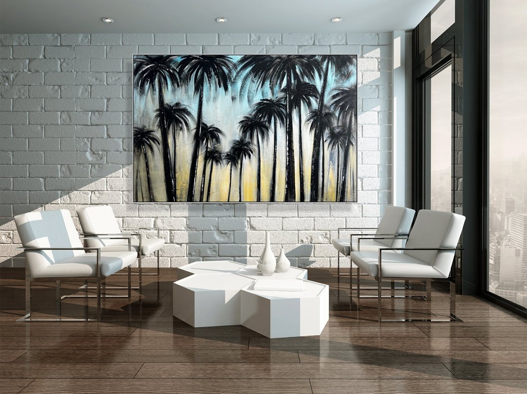 宁静的海岸风景画 棕榈树画 日落画 - 墙贴/壁贴 - 压克力 多色