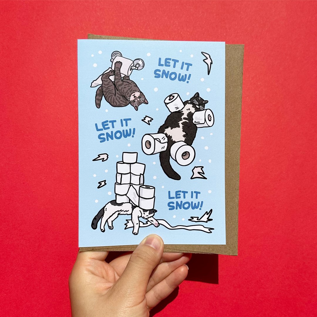 猫咪迷因 Let it Snow Happy Cat Toilet Paper 圣诞祝福卡 - 卡片/明信片 - 纸 
