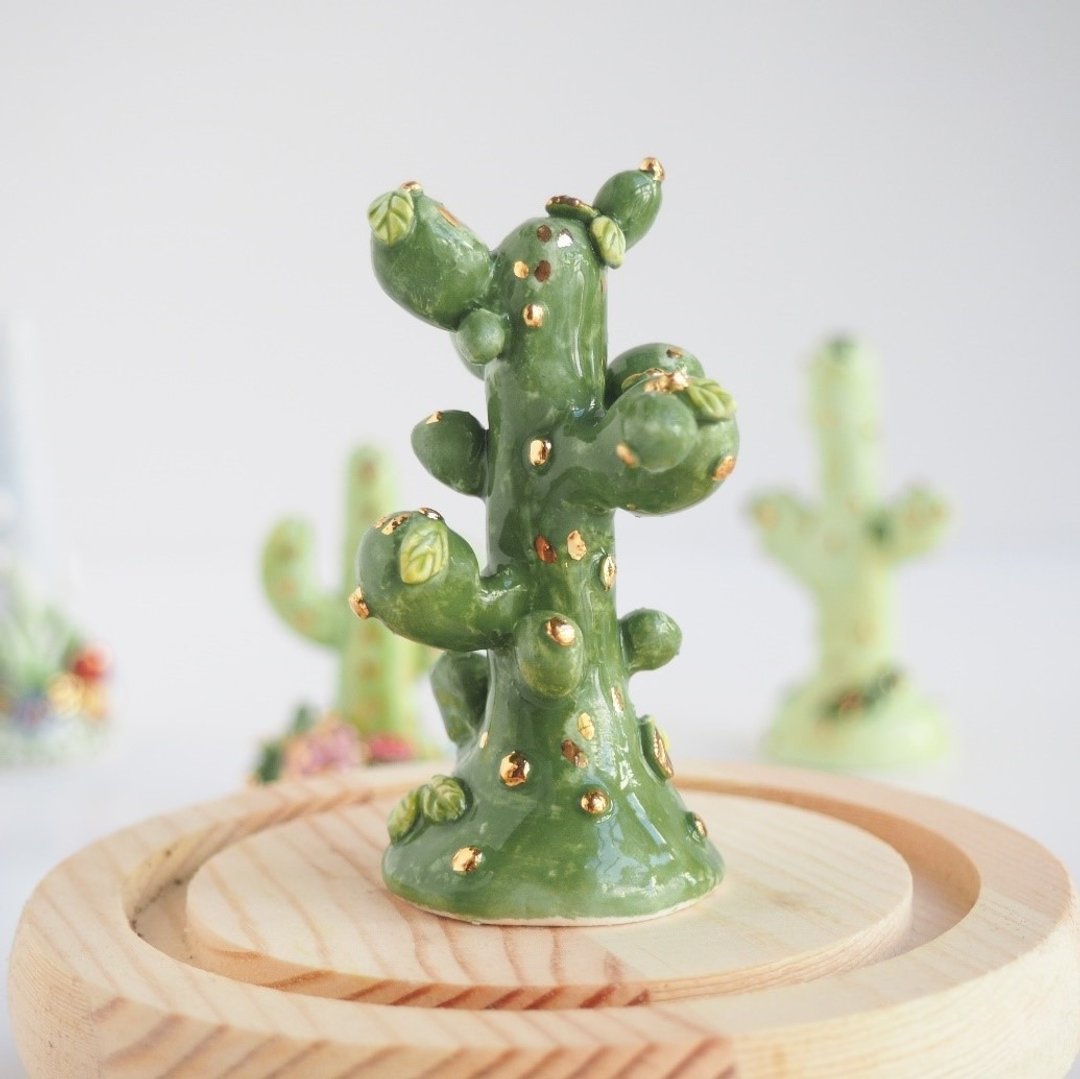 绿绿仙人掌多肉植物白瓷戒指座 - 戒指 - 瓷 绿色