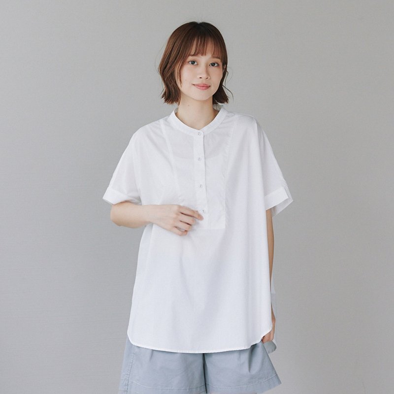 【Simply Yours】弧边小立领衬衫 白F - 女装衬衫 - 棉．麻 白色