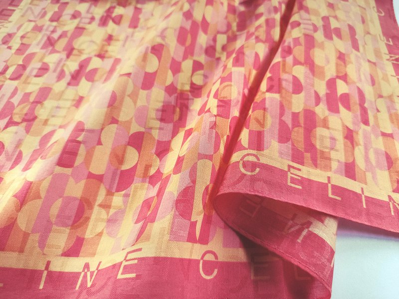 Celine 古着丝巾 缇花织纹 - 织入式标志图案 23 x 23 英寸 - 手帕/方巾 - 棉．麻 