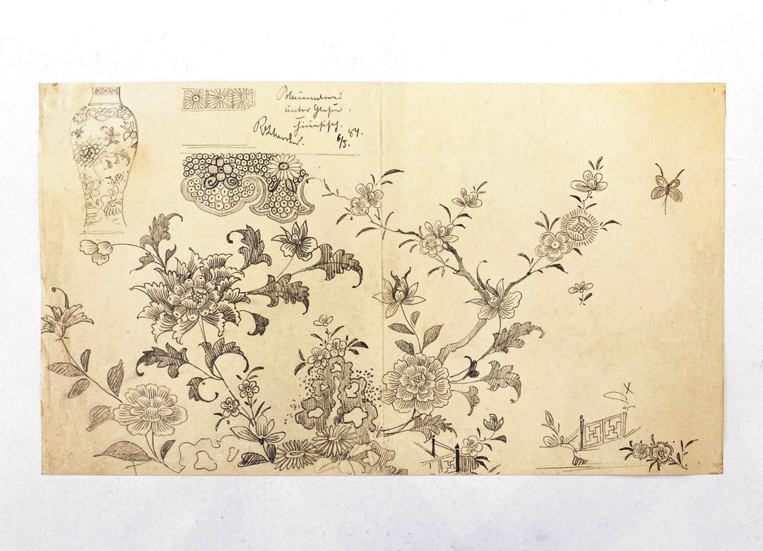 19th century德国瓷器设计手稿 - 1884 Vintage Draft - 古董 - 海报/装饰画/版画 - 纸 咖啡色