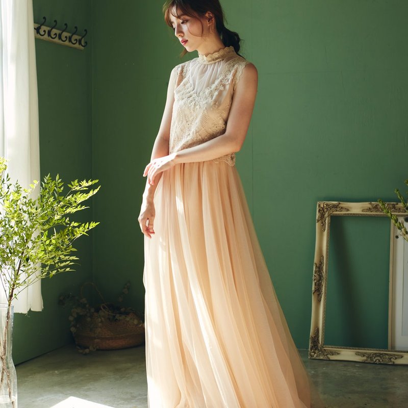 (定制化)T-Katherine凯特宁金色情人上衣/长裙两件式 - 洋装/连衣裙 - 聚酯纤维 金色