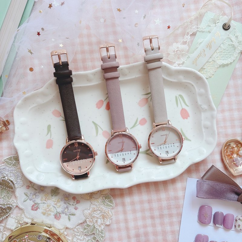 开学礼物 Calendar Watch Morandi Colors 女装 莫兰迪色日期手 - 女表 - 其他材质 咖啡色