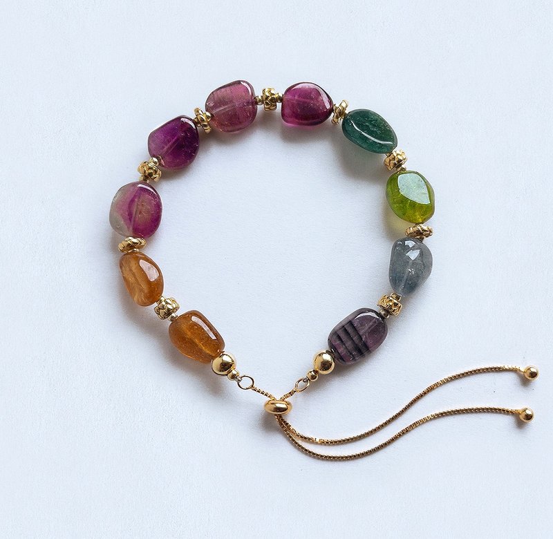 宝石系 天然矿石 碧玺原石矿珠 925纯银 手链 - 手链/手环 - 宝石 多色