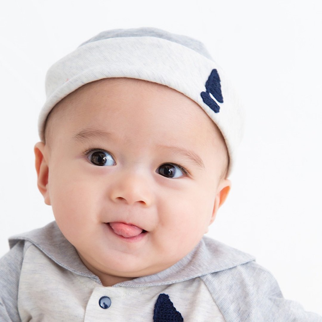 Y-8008 100% Organic Cotton Tenjiku Sailor Hat Conaka Head circumference 42cm-44cm One size Popkins Baby Made in Japan - 婴儿帽/发带 - 棉 白色