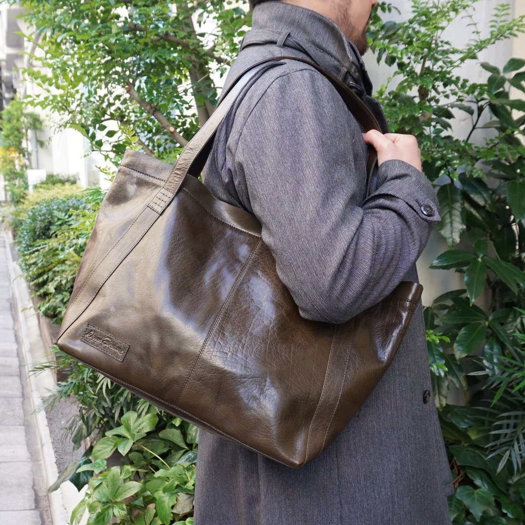 Buffalo leather uneven dyeing ultra-light tote bag 5 colors available Genuine leather Light and durable Luxury unisex W6231 - 手提包/手提袋 - 真皮 绿色