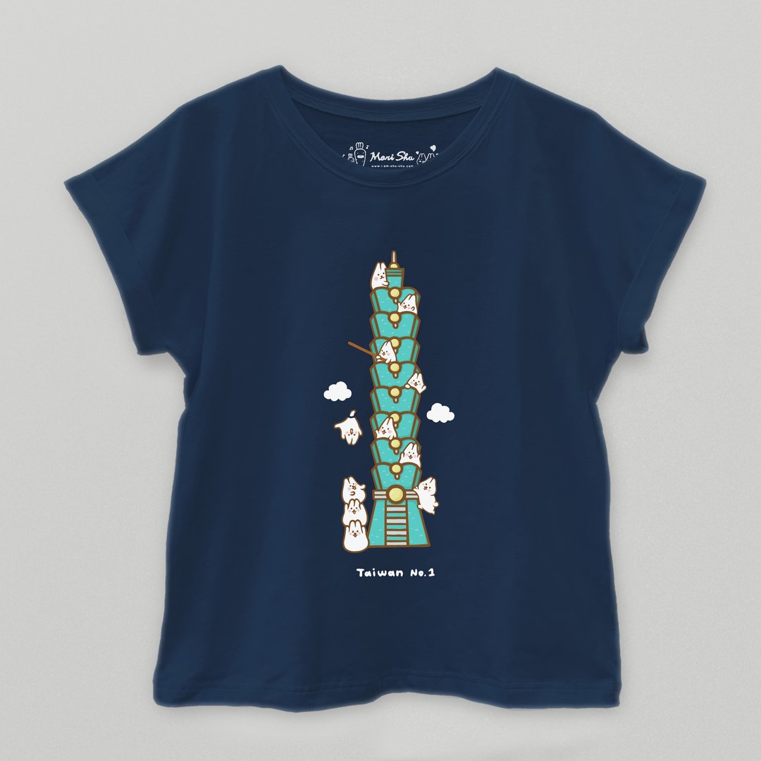 麻糬兔101T-shirt - 女装上衣 - 棉 蓝色