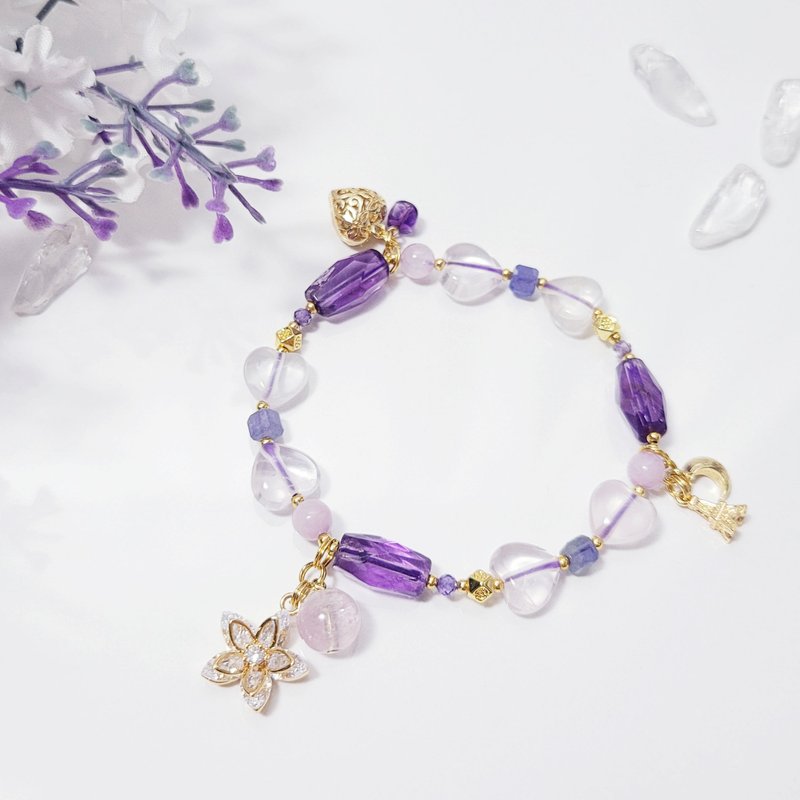 紫水晶 粉晶 紫锂辉 丹泉石 紫气东来 智慧 人缘 手链 限量 礼物 - 手链/手环 - 宝石 紫色