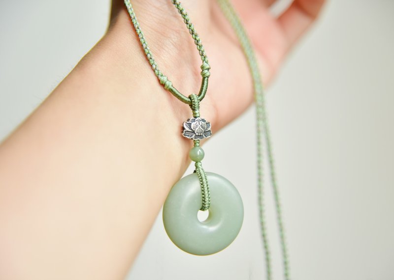 【青莲无忧】天然和田玉新疆且末料平安扣古典寓意项链吊坠 - 项链 - 玉石 绿色