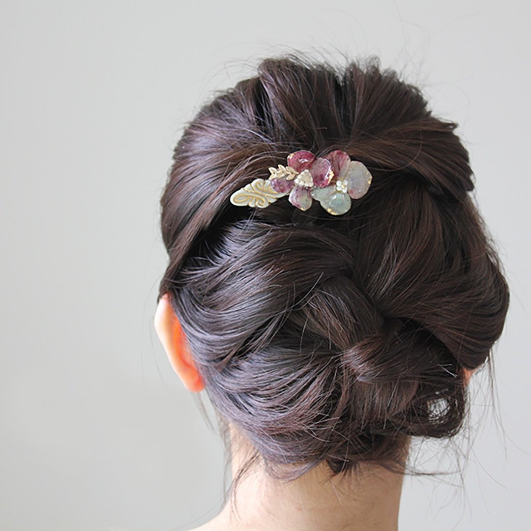 hydrangea barette, hair slide, hair clip, christmas gift, wedding, party, baretta, hydrangea, flower - 发饰 - 其他金属 紫色