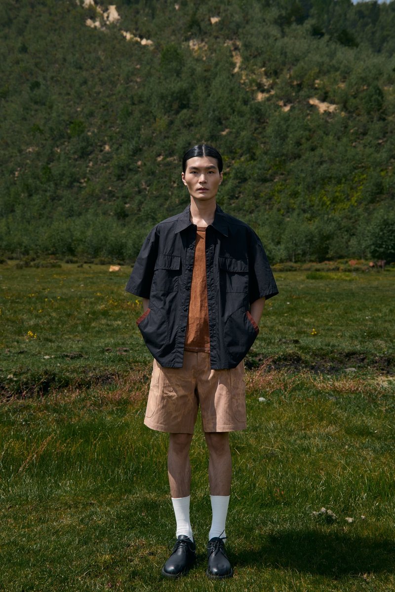 槟榔染拼接衬衫 - 男装衬衫 - 棉．麻 