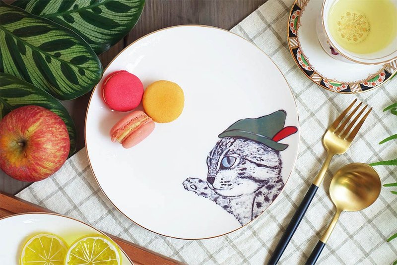 动物系列 - Leopard Cat 石虎小飞侠 金边骨瓷餐盘 - 盘子/餐盘/盘架 - 瓷 绿色