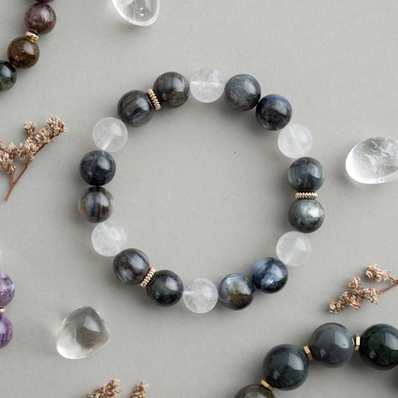 黑色礼服/原矿蓝晶石 白幽灵/天然石/水晶手链手环/生日 女生礼物 - 手链/手环 - 水晶 黑色