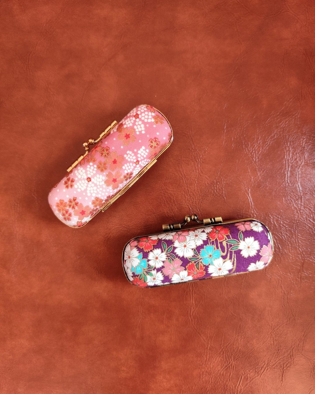 口金印章盒/粉色樱花/紫色樱花 - 收纳用品 - 棉 多色