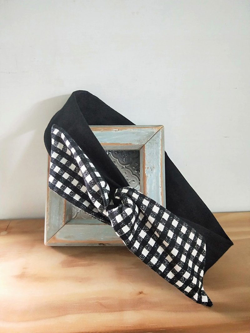 转转发带-格子拼色 - 发带/发箍 - 棉．麻 黑色