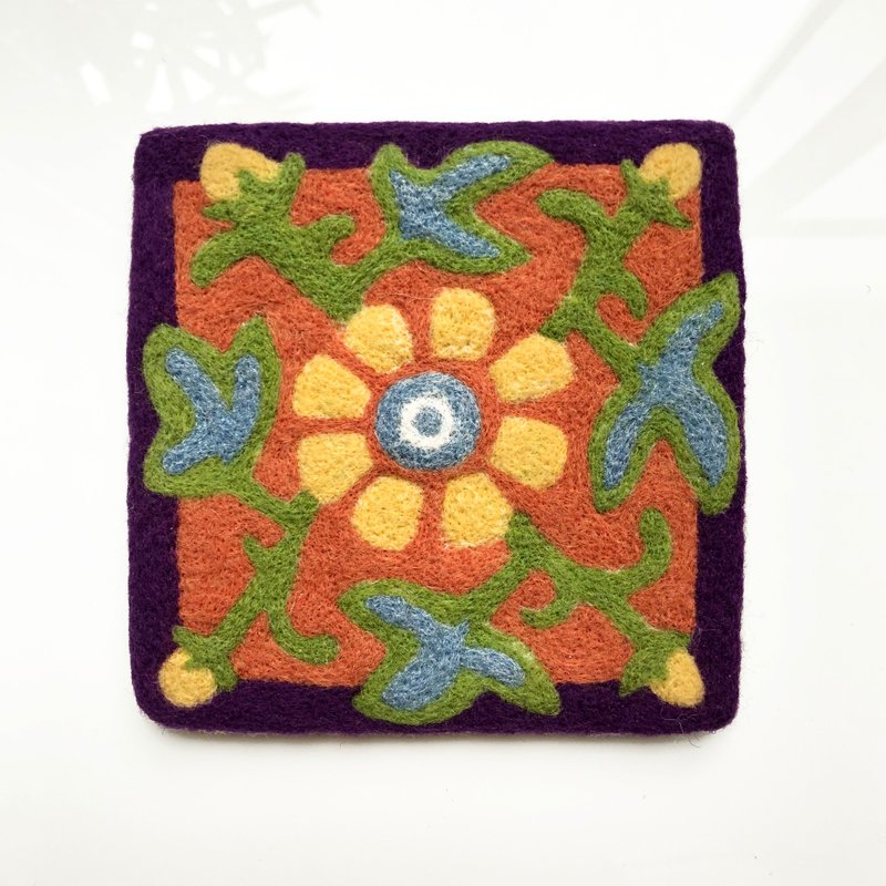 台湾传统特色花砖  羊毛毡 - 杯垫 - 羊毛 橘色