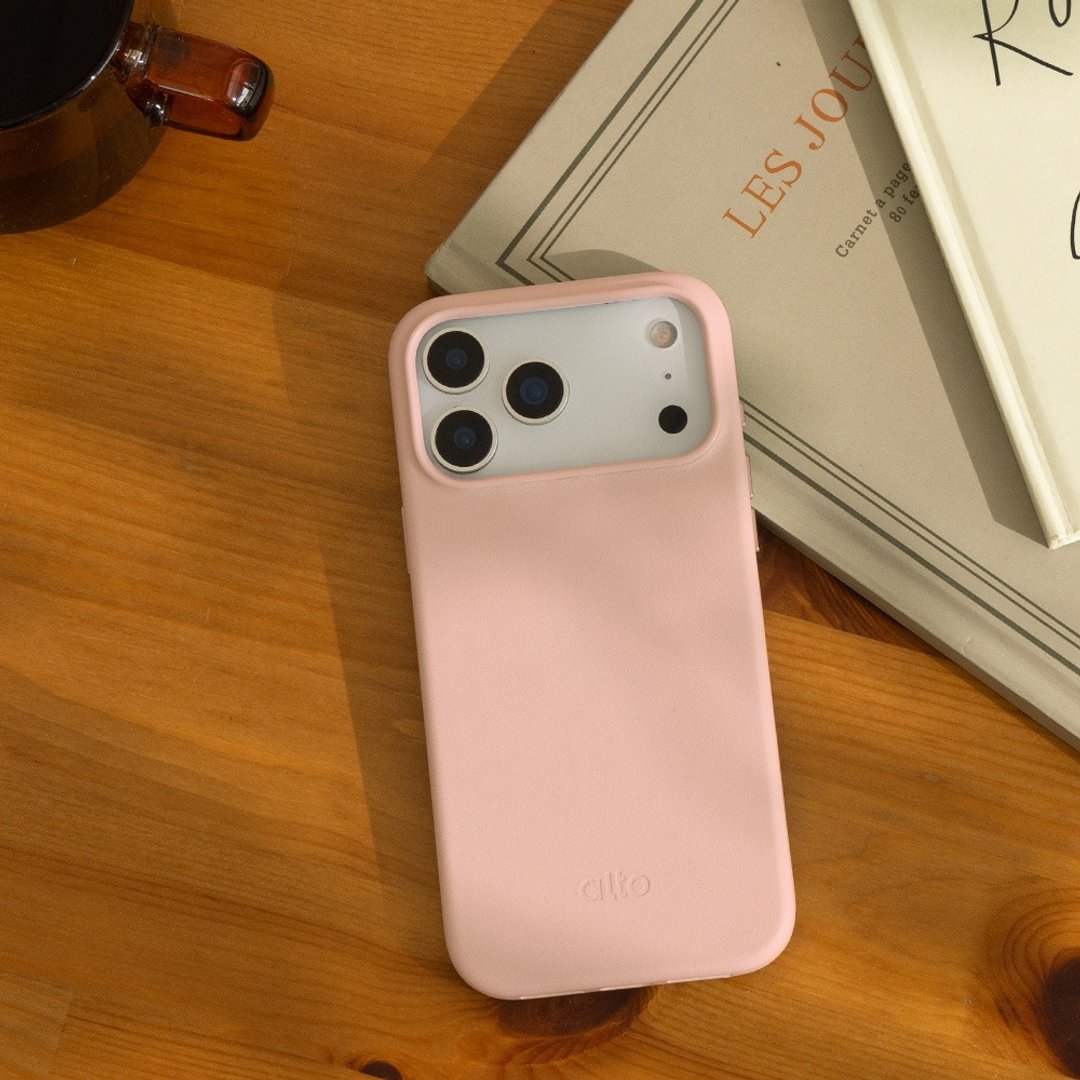 磁吸防摔皮革手机壳 iPhone 17 系列 - 迷雾粉 - 手机壳/手机套 - 真皮 咖啡色