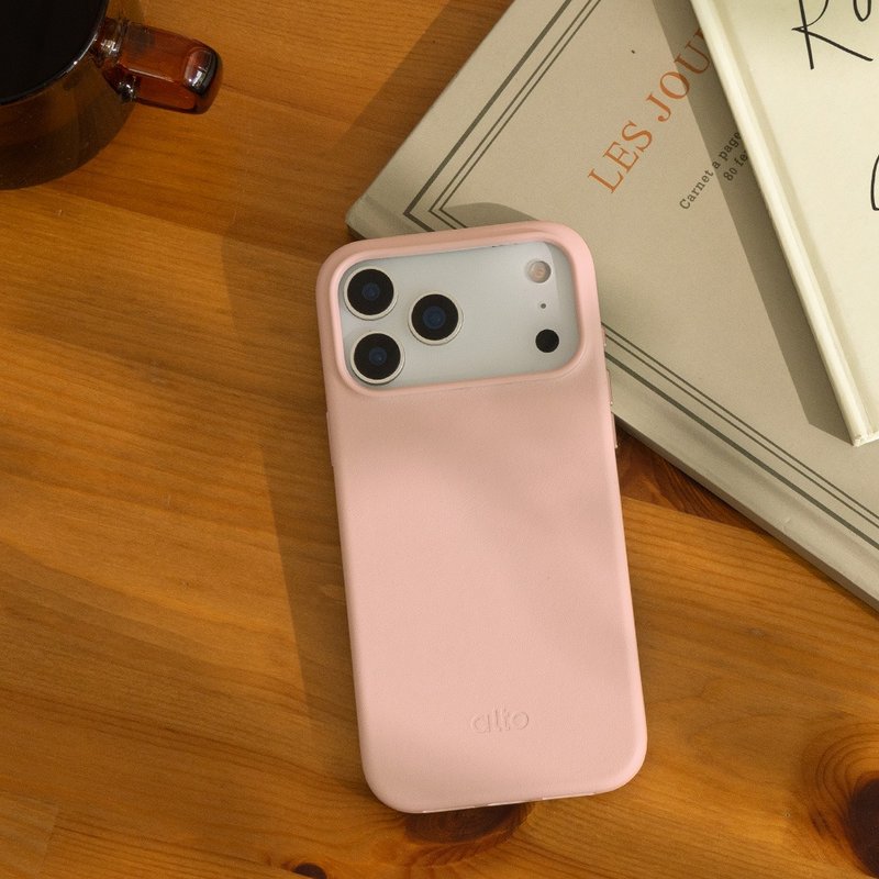 磁吸防摔皮革手机壳 iPhone 17 系列 - 迷雾粉 - 手机壳/手机套 - 真皮 咖啡色