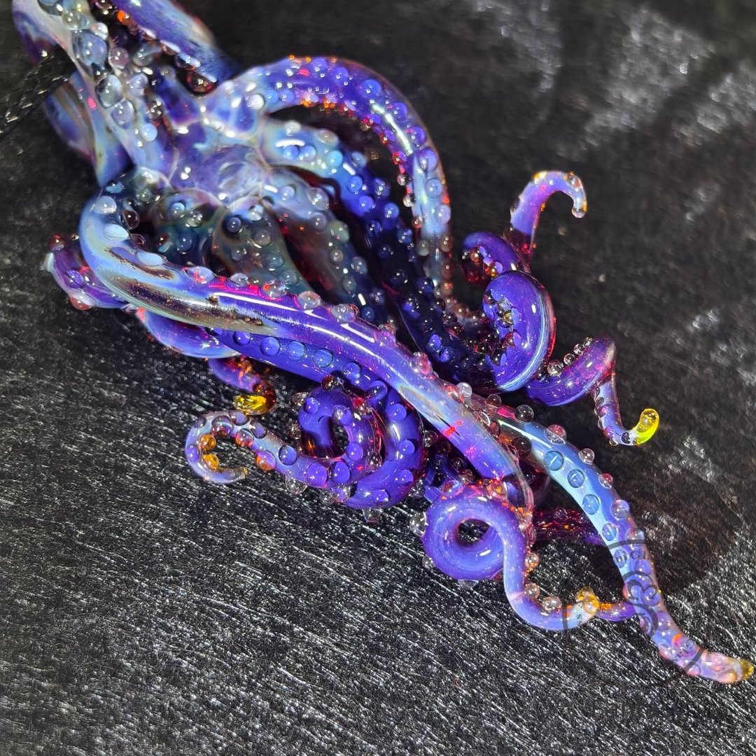 【Dream Glass Art】小众原创设计 手工多彩琉璃章鱼造型吊坠E色 - 项链 - 琉璃 