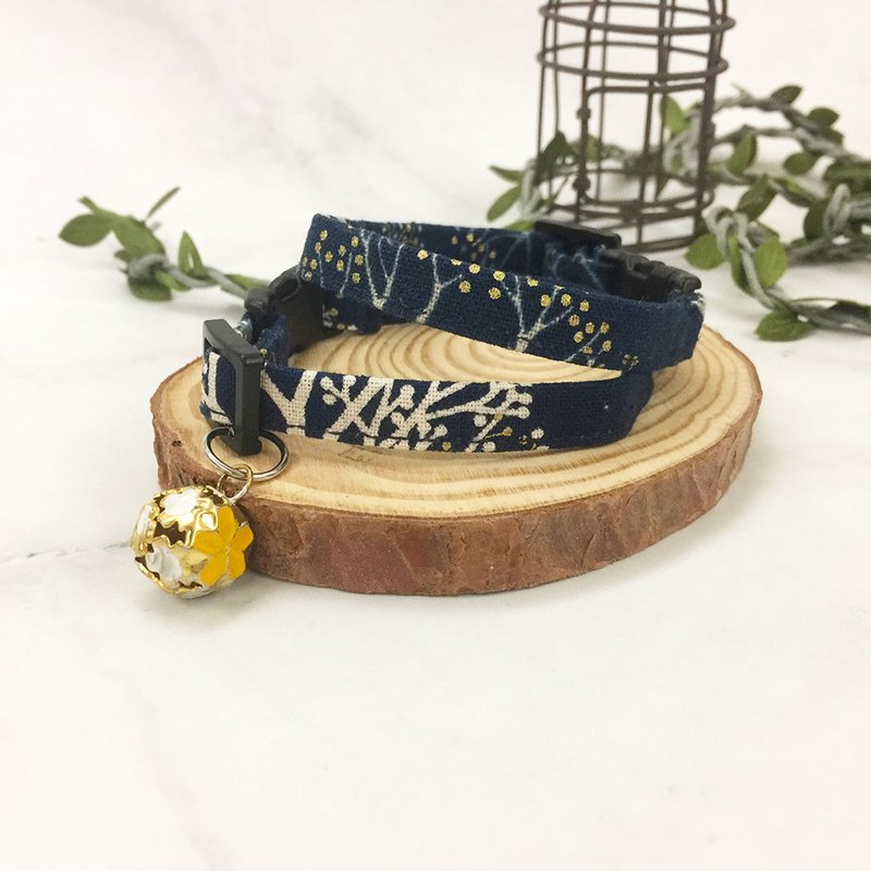 萤光果树款 猫咪 迷你犬 小型犬 装饰项圈 - 项圈/牵绳 - 棉．麻 蓝色