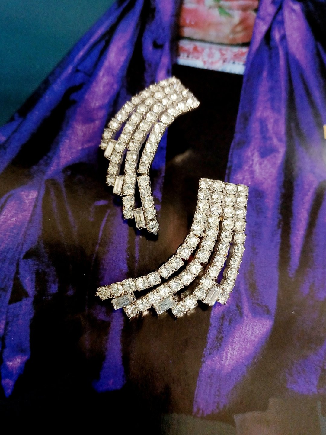 vintage jewelry  华丽璀璨莱茵水钻 针式耳环 - 耳环/耳夹 - 其他金属 
