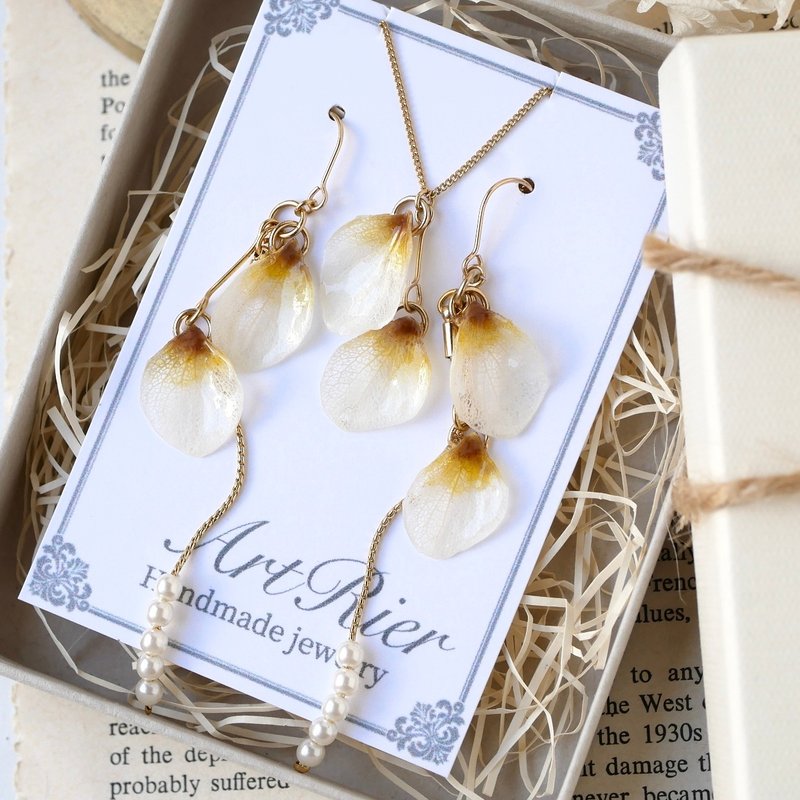 枫叶色绣球花饰品组 / 秋季手作珠宝 - 耳环/耳夹 - 植物．花 咖啡色