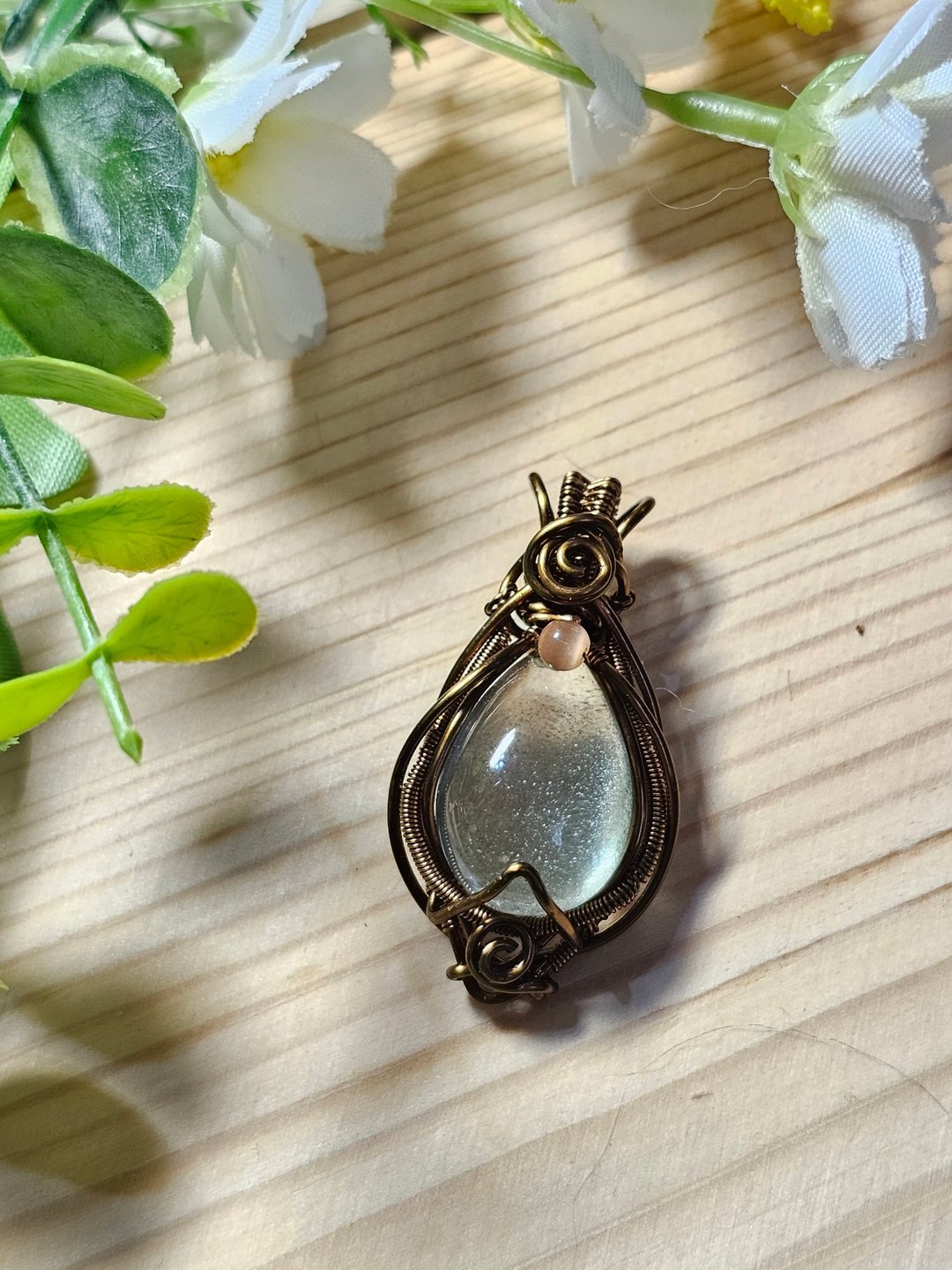 【叶绿𨥤手作】碧波如梦 /金属线编织/节日/礼物/饰品/项链/手作 - 项链 - 铜/黄铜 绿色