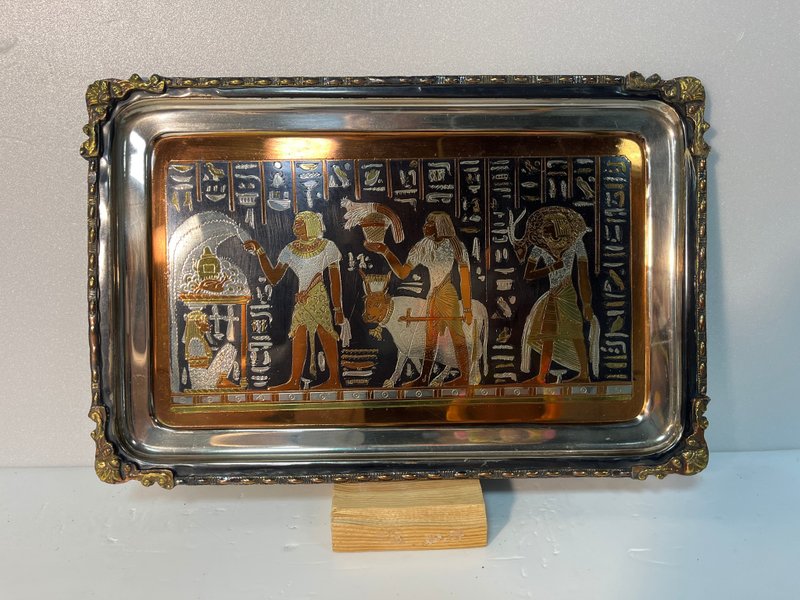 【埃及手作】100% 埃及进口长方形手工铜盘-大丰收 - 摆饰 - 铜/黄铜 金色