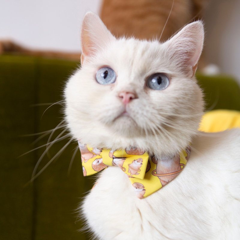 独家手绘动物图案猫狗宠物项圈 领结造型黄色围脖 定制印字 - 项圈/牵绳 - 其他人造纤维 黄色