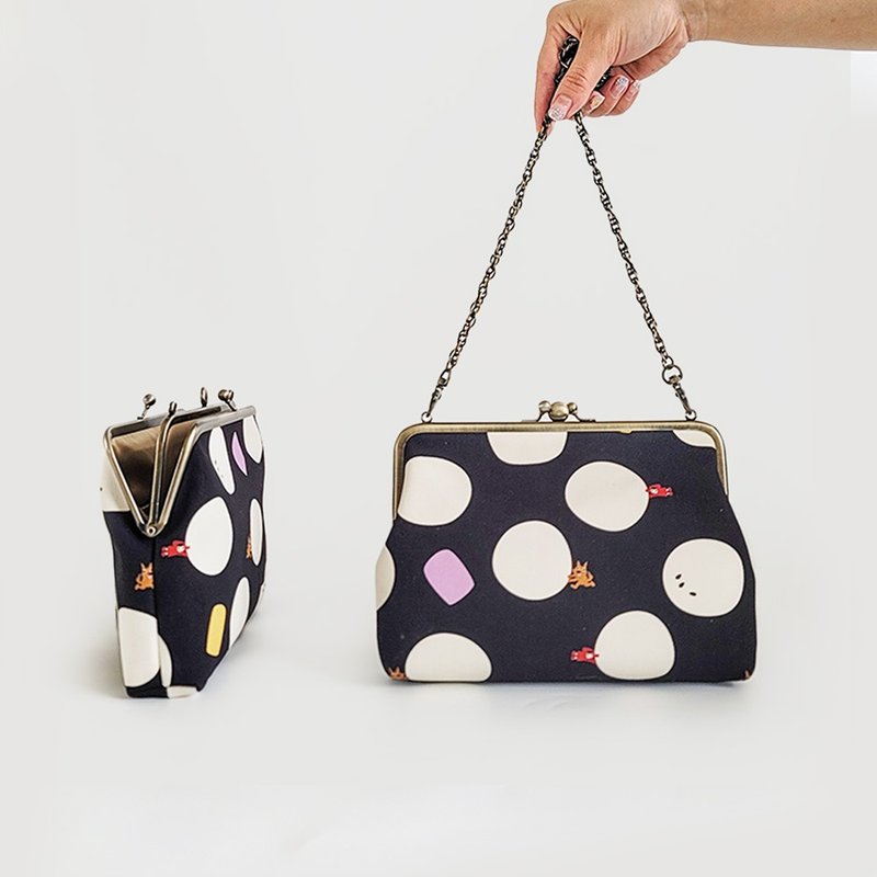 4色 双层精灵包 手拿包 斜背包 口金包 小红帽大野狼 防泼水 - 侧背包/斜挎包 - 棉．麻 黑色