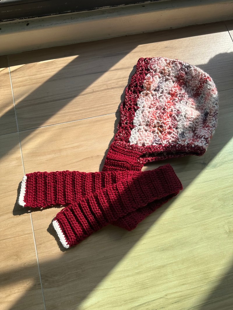 红色系手工编织围巾帽 - 帽子 - 其他材质 红色