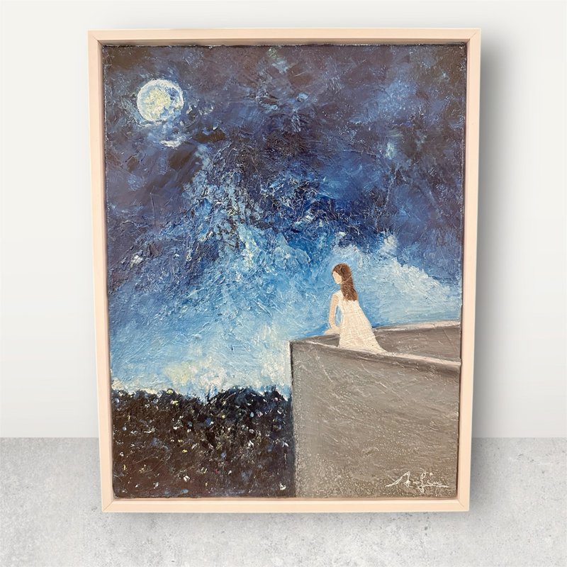 静夜之光  油彩画布 5F 附框 A-Lin油画创作 - 海报/装饰画/版画 - 棉．麻 